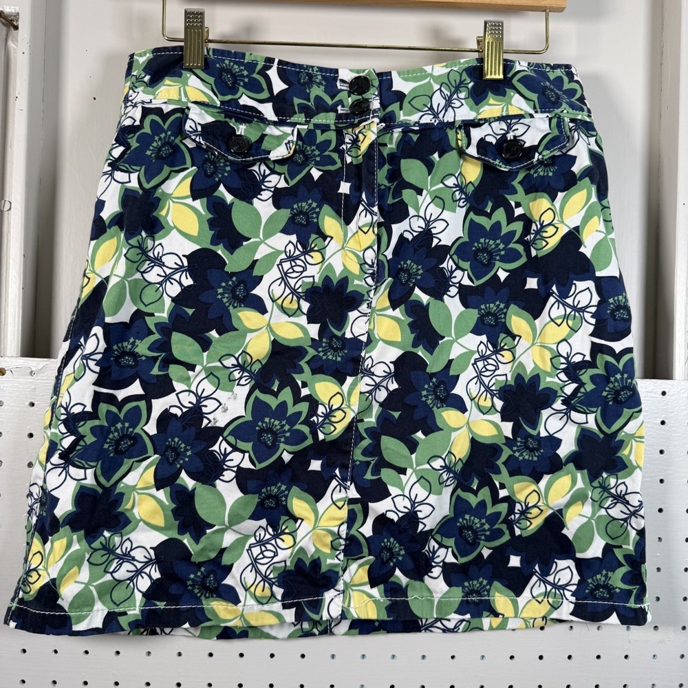 Ann Taylor Mini Skirt Womens 8 Navy Green Floral Stretch Pencil Cottagecore Boho